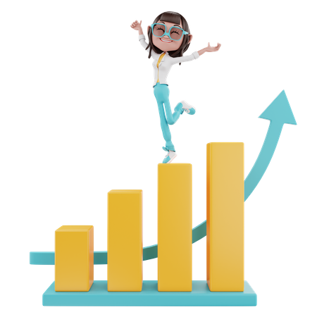 Businesswoman celebrating business Success  3D Icon