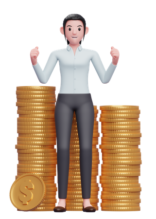 Businesswoman celebrating financial success  3D Illustration