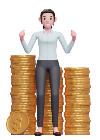 Businesswoman celebrating financial success  3D Illustration