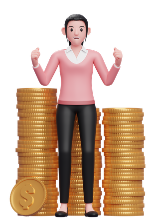 Businesswoman celebrating financial success  3D Illustration