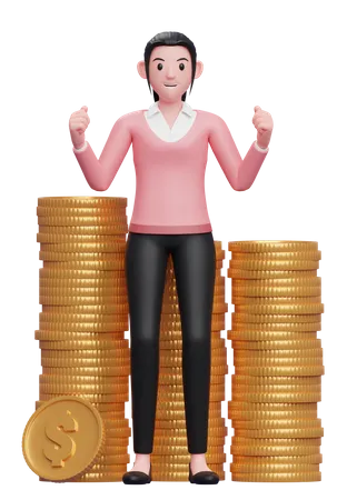 Businesswoman celebrating financial success  3D Illustration