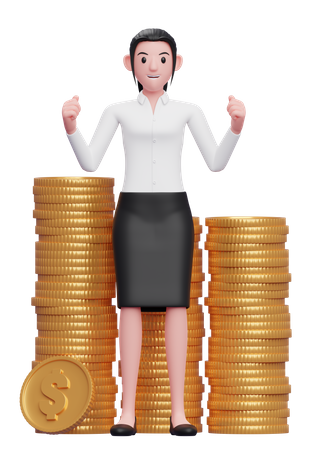 Businesswoman celebrating financial success  3D Illustration