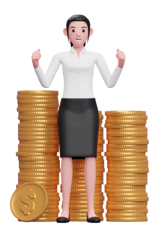 Businesswoman celebrating financial success  3D Illustration