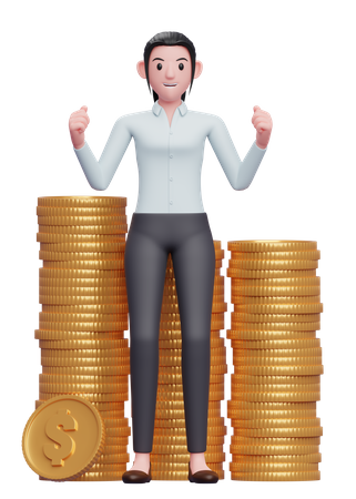Businesswoman celebrating financial success 3D Illustration