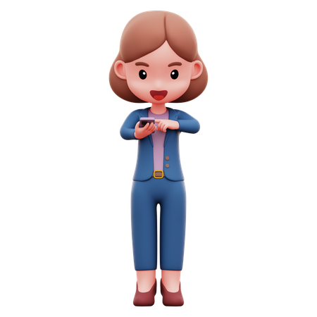 Businesswoman Checking Her Phones  3D Illustration