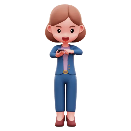 Businesswoman Checking Her Phones  3D Illustration