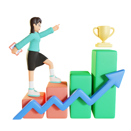 Businesswoman Climbing Towards Success  3D Illustration