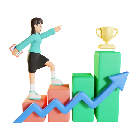 Businesswoman Climbing Towards Success  3D Illustration