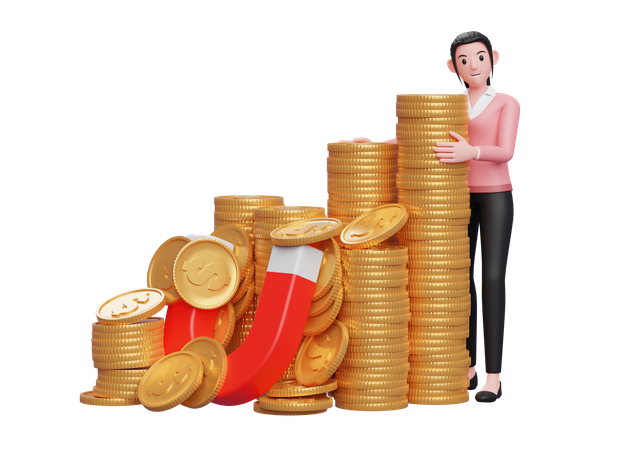 Businesswoman collected capital for business  3D Illustration