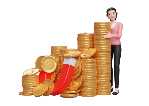 Businesswoman collected capital for business  3D Illustration