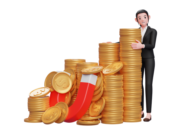 Businesswoman collected capital for business  3D Illustration