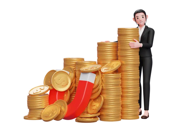 Businesswoman collected capital for business  3D Illustration