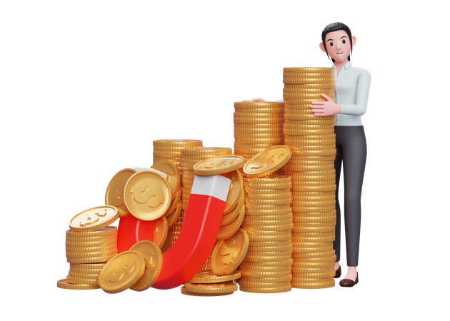 Businesswoman collected capital for business  3D Illustration