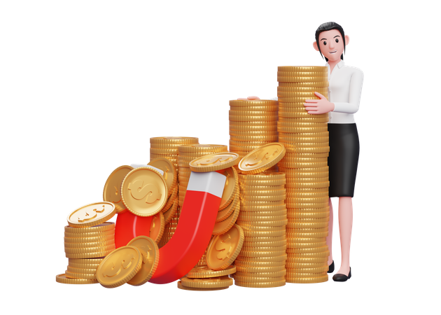 Businesswoman collected capital for business  3D Illustration