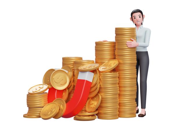 Businesswoman collected capital for business 3D Illustration