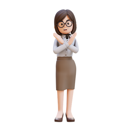 Businesswoman Crossing Hand Showing Stop Refusal Sign  3D Icon