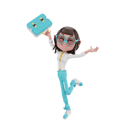 Businesswoman dancing with briefcase  3D Icon