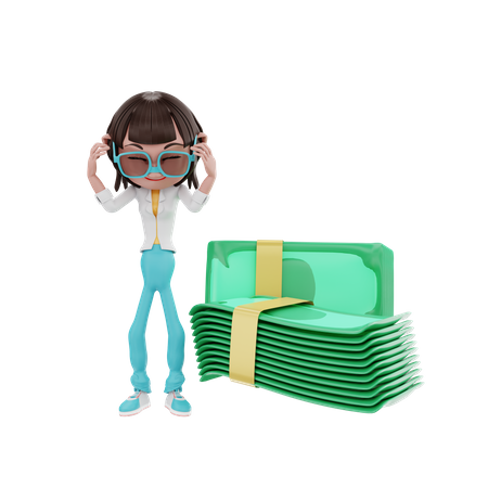 Businesswoman dizzy with money 3D Illustration