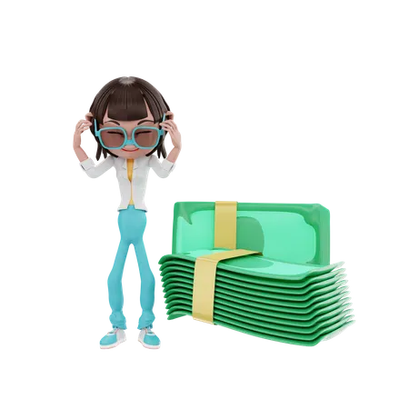 Businesswoman dizzy with money  3D Illustration
