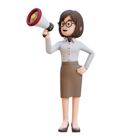 メガホンを使ってアナウンスするビジネスウーマン  3D Illustration