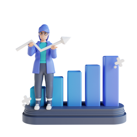 Businesswoman doing data analysis growth  3D Icon
