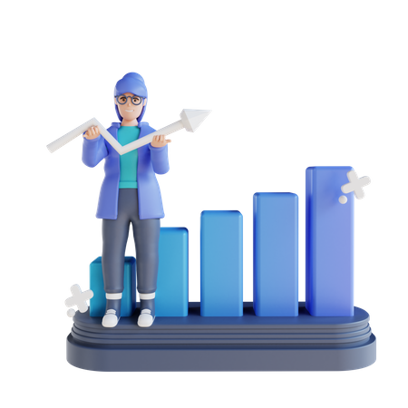 Businesswoman doing data analysis growth  3D Illustration