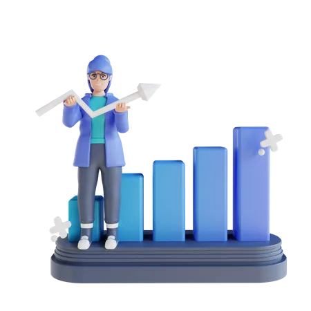 Businesswoman doing data analysis growth  3D Illustration