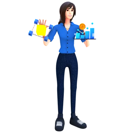 Businesswoman doing ethereum trading  3D Illustration