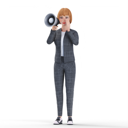 Businesswoman doing megaphone marketing 3D Illustration