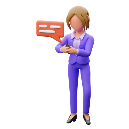 Businesswoman Doing Mobile Chat  3D Illustration