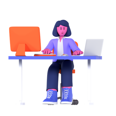 Businesswoman Doing Multitasking  3D Illustration