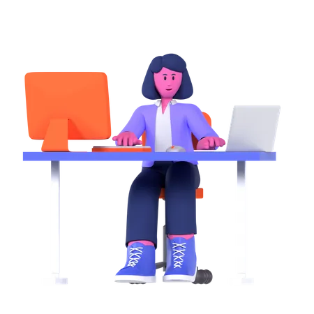 Businesswoman Doing Multitasking  3D Illustration