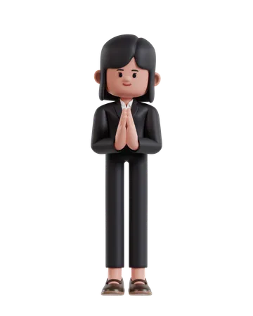 Businesswoman doing namaste or welcoming gesture  3D Illustration