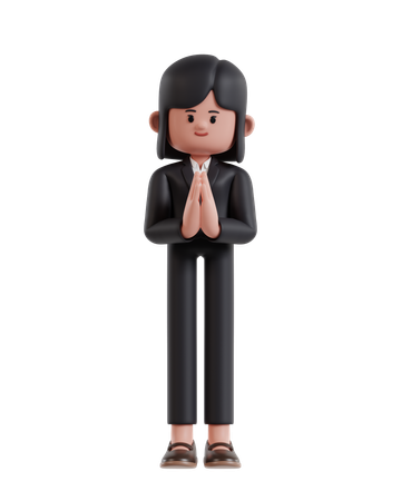 Businesswoman doing namaste or welcoming gesture  3D Icon