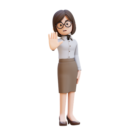 手のひらで一時停止の標識を出すビジネスウーマン  3D Illustration