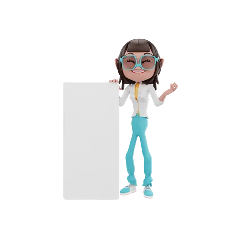 Businesswoman explain with a blank board 3D Illustration