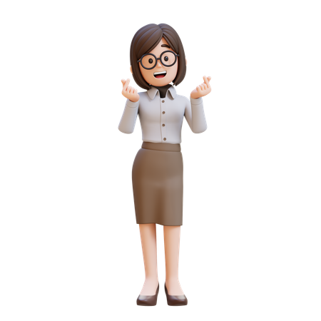 幸せでロマンチックなハートの形のハンドジェスチャーを感じるビジネスウーマン  3D Illustration