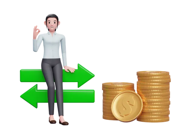 Businesswoman feeling positive about exchange rate  3D Illustration