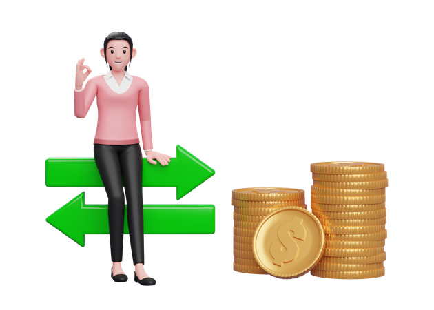 Businesswoman feeling positive about exchange rate  3D Illustration