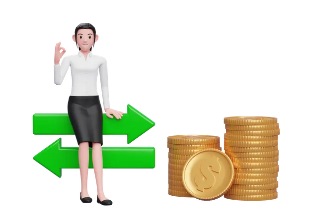 Businesswoman feeling positive about exchange rate 3D Illustration