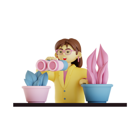 Businesswoman find something  3D Illustration