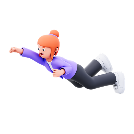 空を飛ぶビジネスウーマン  3D Illustration