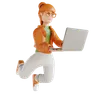 Business Woman Flying Holding Laptop