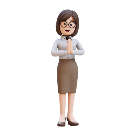 伝統的な挨拶の手を示すビジネスウーマン  3D Illustration