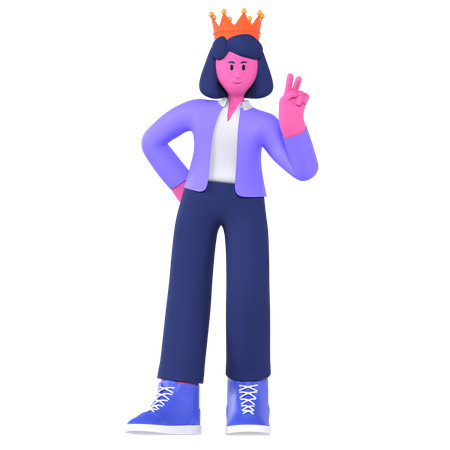 Businesswoman Getting Best Employee Crown  3D Illustration