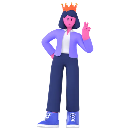 Businesswoman Getting Best Employee Crown  3D Illustration