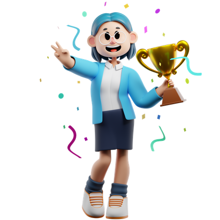 Businesswoman Getting Best Worker Trophy  3D Illustration