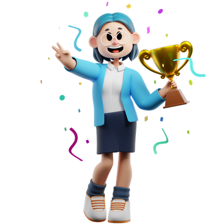 Businesswoman Getting Best Worker Trophy  3D Icon