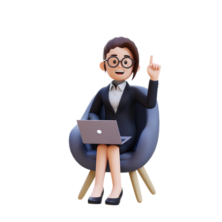 Businesswoman Getting Idea While Sitting On Sofa And Working On Laptop  3D Illustration
