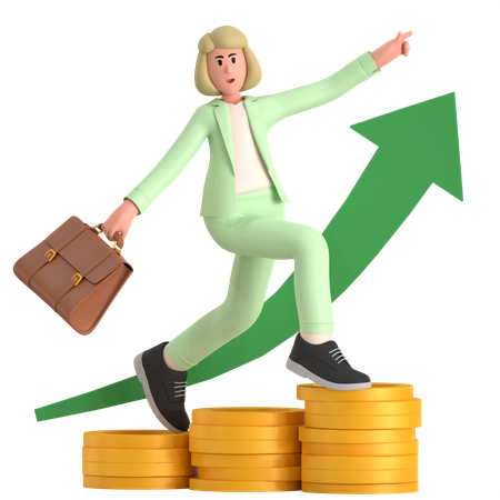 Businesswoman Getting Profit  3D Illustration